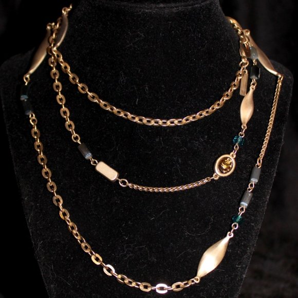 Lane Bryant gold tone w/gold discs bead & blue iridescent beads - Picture 1 of 5